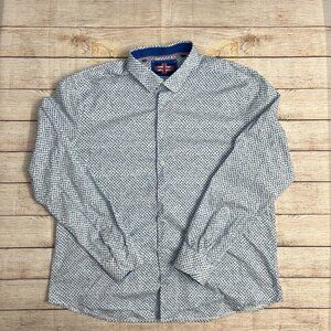 Soul of London Size XXL Geometric Print Button Down Shirt Blue White Long Sleeve